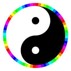 Immagine di arcobaleno attorno a simbolo Yin-Yang